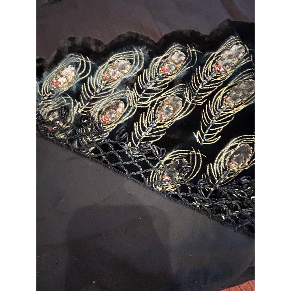 Exquisite PEACOCK Velvet Burnout V Tie Scarf Wrap Shawl - Picture 9 of 10